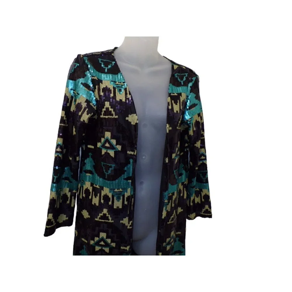 SILVERADO Sequined Long Coat‎ Jacket Aztec Western Design size XS Runs big